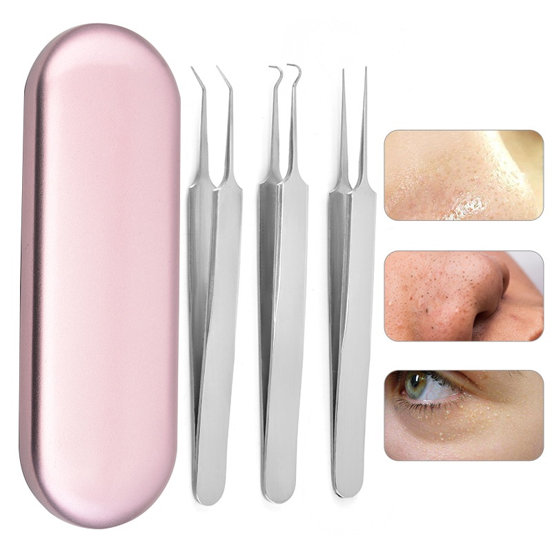 Stainless Steel Acne Clip Cell Clip Blackhead Removal Clip Acne Needle3-piece Set Beauty Makeup Acne Squeeze Tool Tweezers Set