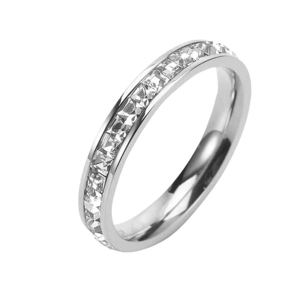 Titanium Steel Ring Does Not Fade Ring High-grade Flash Diamond Flash Lovers Plain Ring Men's And Women's High-end Full Of Diamond Stars
