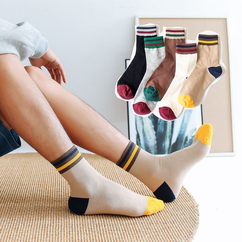 2018 Autumn And Winter Men's Cotton Socks Sweat-absorbent Breathable Mid-tube Socks SMen's Socks Autumn Color Matching Korean Version Socks