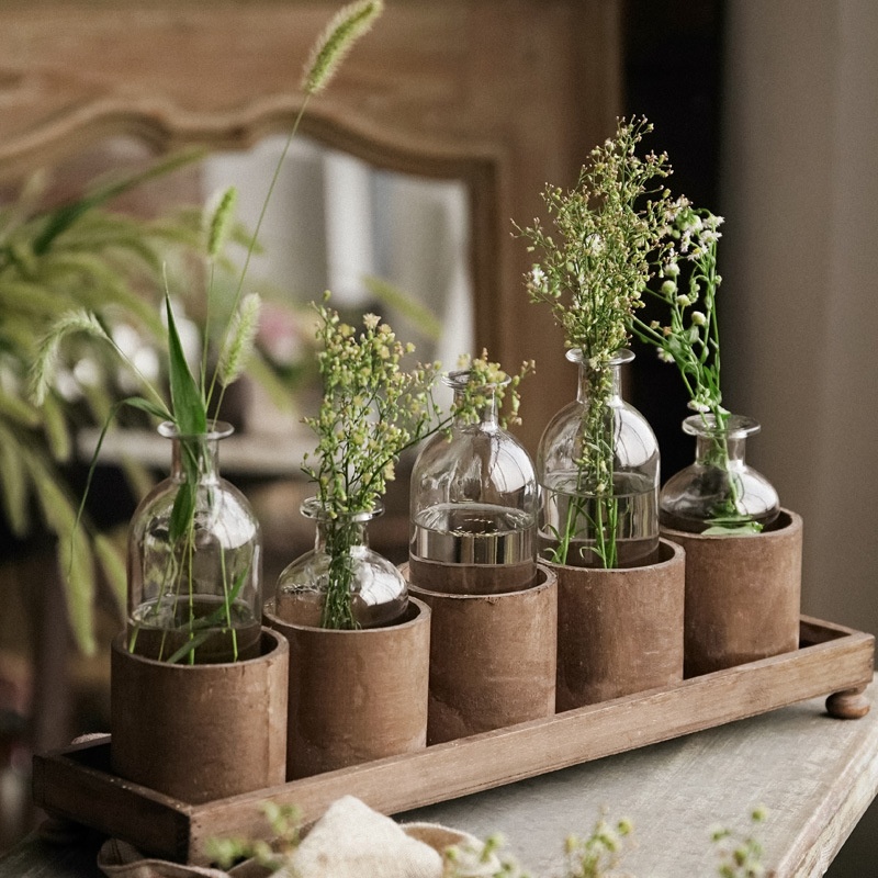 Retro Old Dalton Solid Wood Bottle Glass Vase Ornaments Model Room Famous Home Transparent Vase