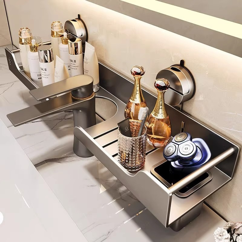 镜前浴室水龙头置物架免打孔厕所洗漱台壁挂式收纳架洗手间整理架