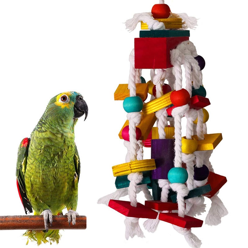 Bird Toys Medium And Large Parrot Chewing Toys Bird Cage Accessories Colorful Wooden Parrot Toys