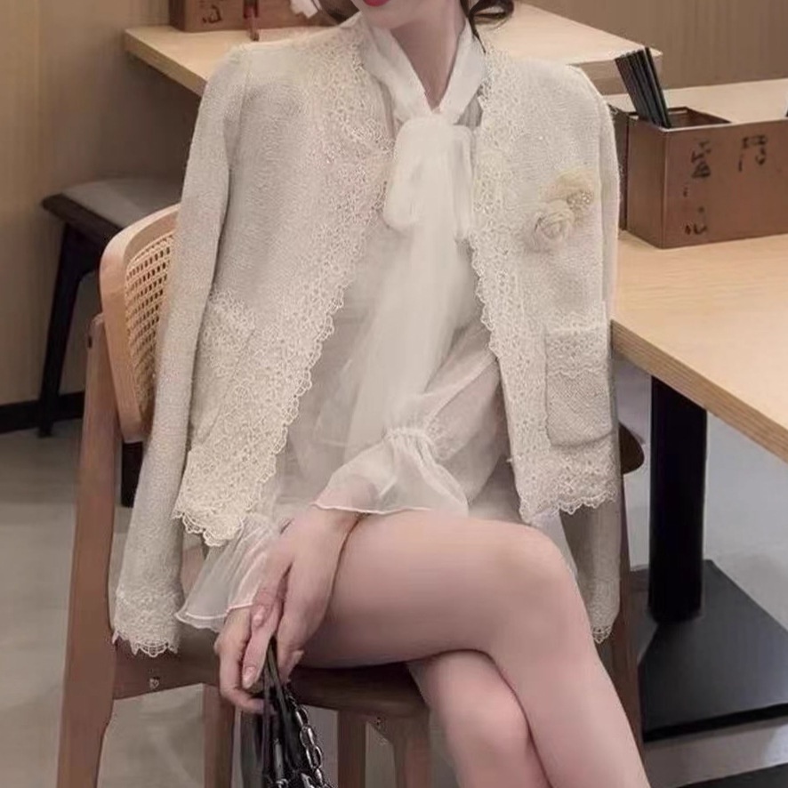 French-style White Sequined Chanel-style Jacket