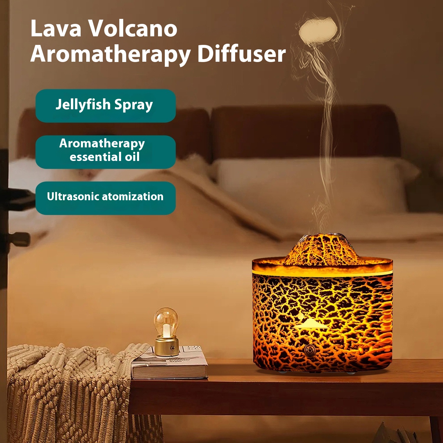 Lava Flame Crack Aromatherapy Machine Home Desktop Humidifier Heavy Mist Smoke Ring Spray Volcano Humidifier