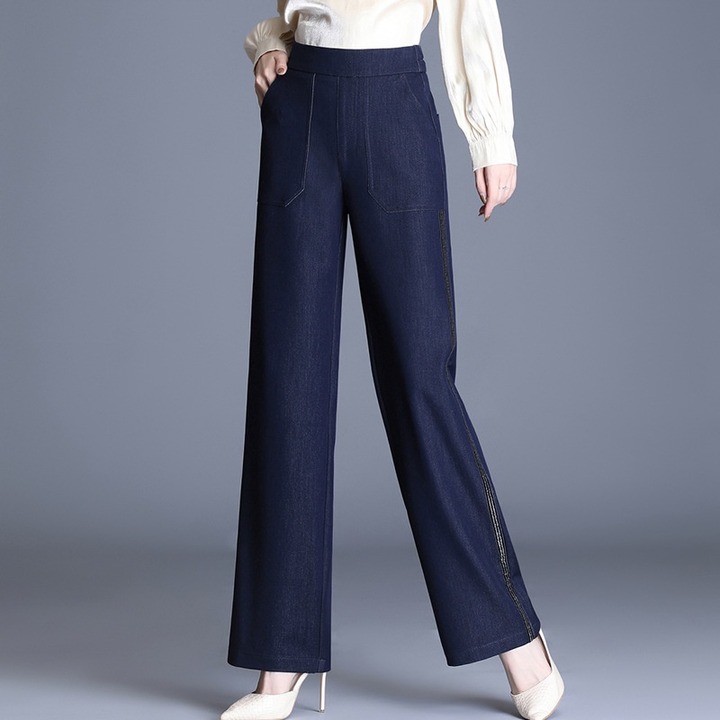 Denim Wide-leg Trousers For Women Autumn High Waist Korean Style Wide-leg Trousers Large Size Slim Big Foot Trousersy Jeans