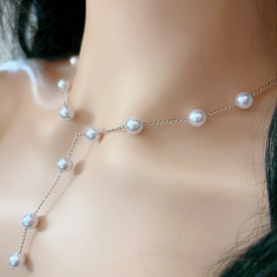 Simple Elegant Pearl Necklace,Earrings,And Bracelet Set,Accessory