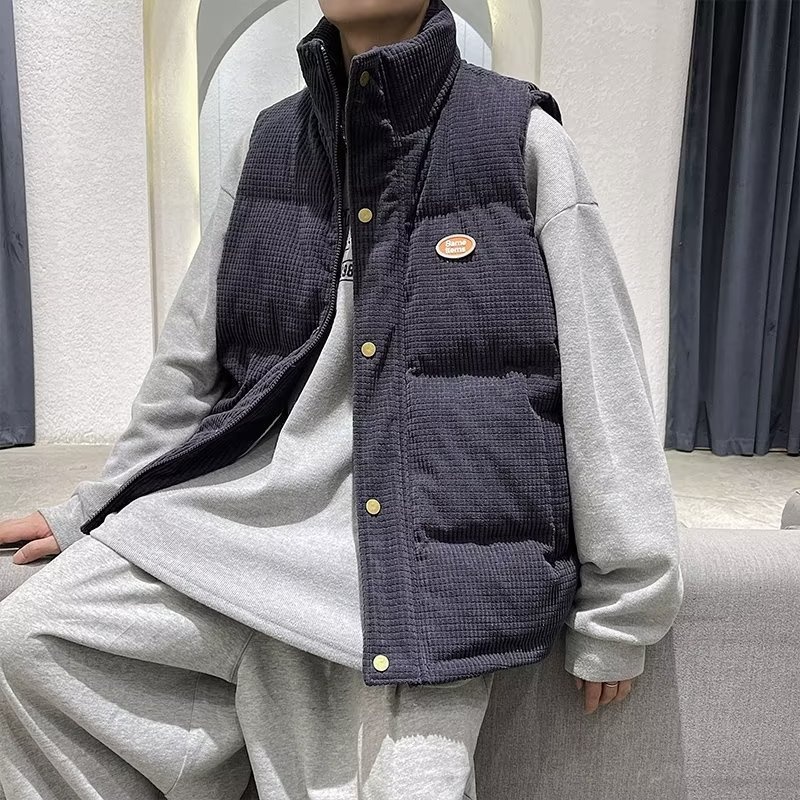 Japanese Style Retro Collar Vest Cotton-padded Clothes Men's Fashion Brand Winter Loose Thickened Warm Couple's Cotton-padded Jacket Wearing Fashion