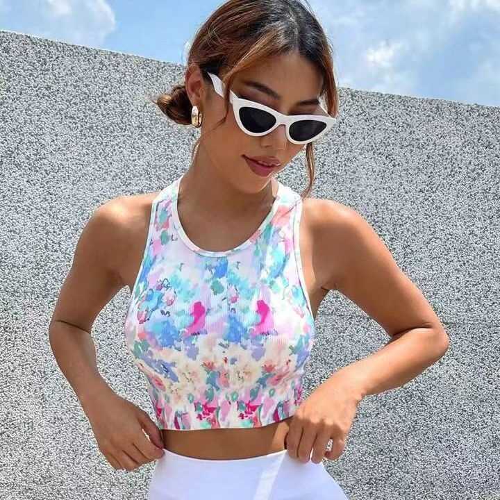 European And American Tie-dyed Yoga Bra Shockproof Gathered Sports Underwear I-back Fitness Vest Running Sports Women