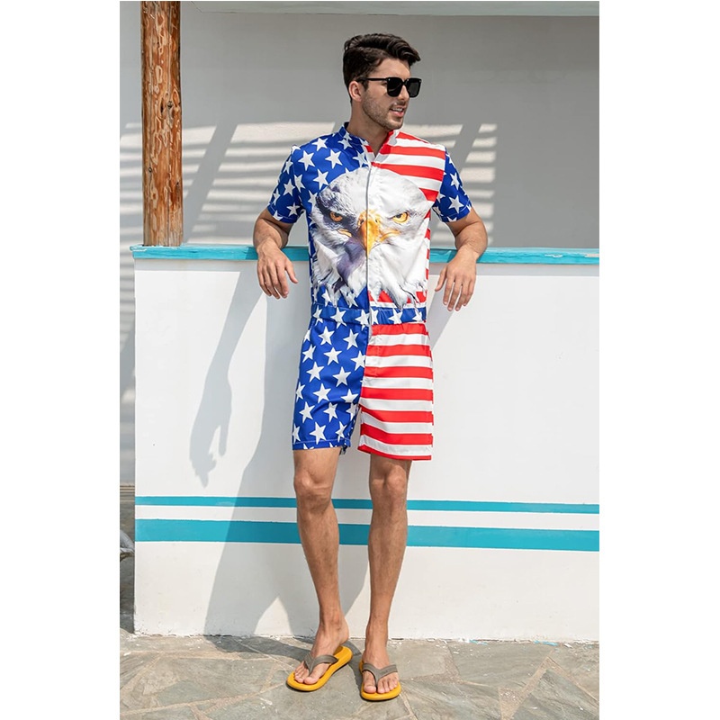 Men's Independence Day American Flag Jumpsuit Stylish Zipper Slim-Fit Jumpsuit