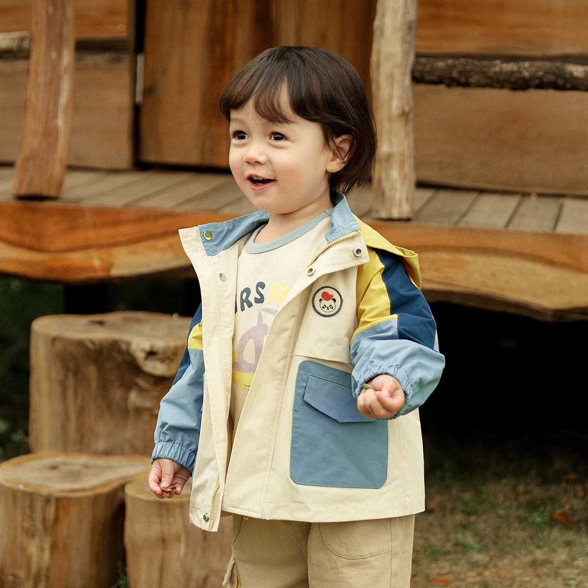 Amira Children's Clothing24 Spring Boys Baby Windbreaker Splicing Hooded Long-sleeved Korean Version Of The Jacket Top