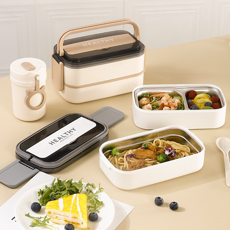 304 Stainless Steel Lunch Box Office Worker Large Capacity Portable Lunch Box Food Grade Student Double Layerulation Lunch Box