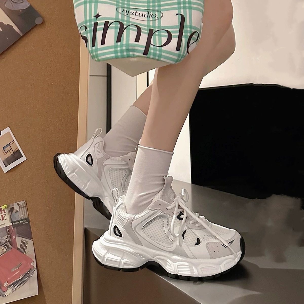 Garoya Street Style~Summer And Autumn Thick-soled Small Waist Mesh Breathable Casual Daddy Shoes