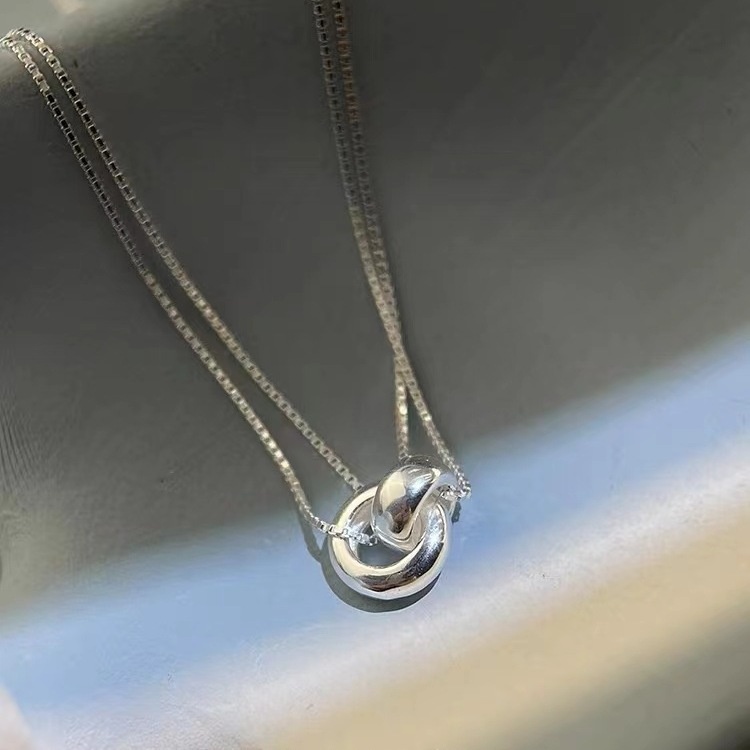 925 Silver Plated Ring Pendant Double-layer Necklace Women's Collarbone Chain Niche Light Luxury Accessories