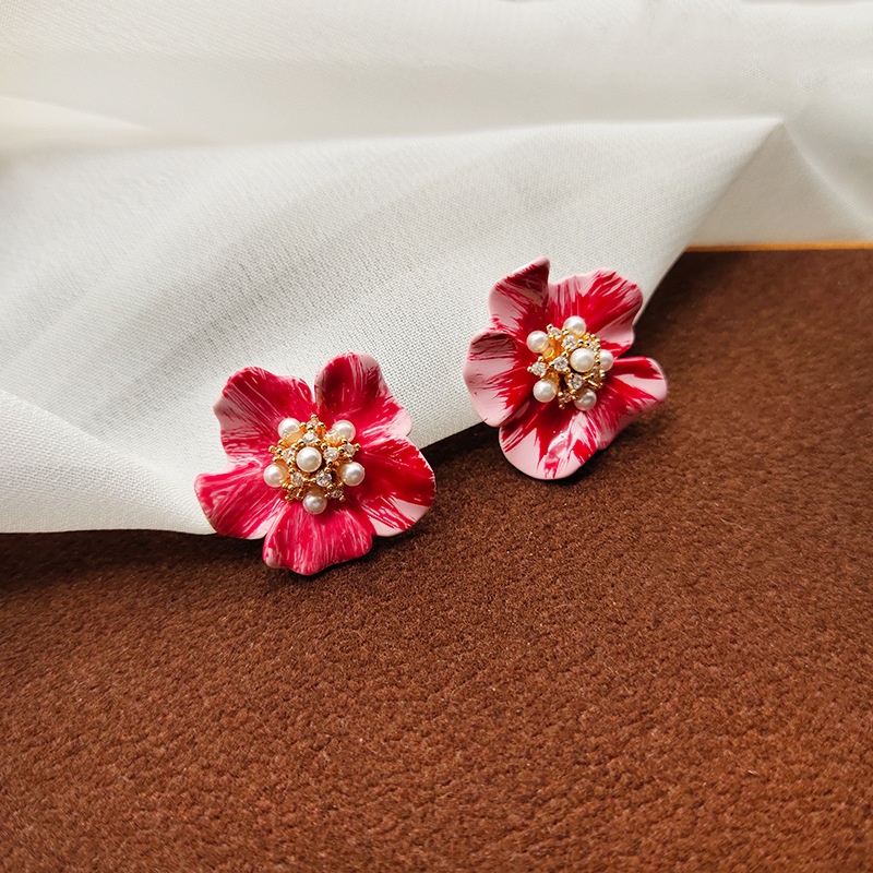 Ear-free Flower Ear Clip Niche Light Luxury High-end Ancola Red Earrings Elegant Earrings For Women