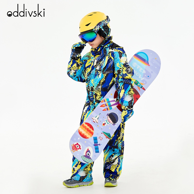 Oddivski Children's One-piece Ski Suit Thickened,Warm,Windproof And Waterproof For Boys And Girls Cartoon Indoor Ski Suit