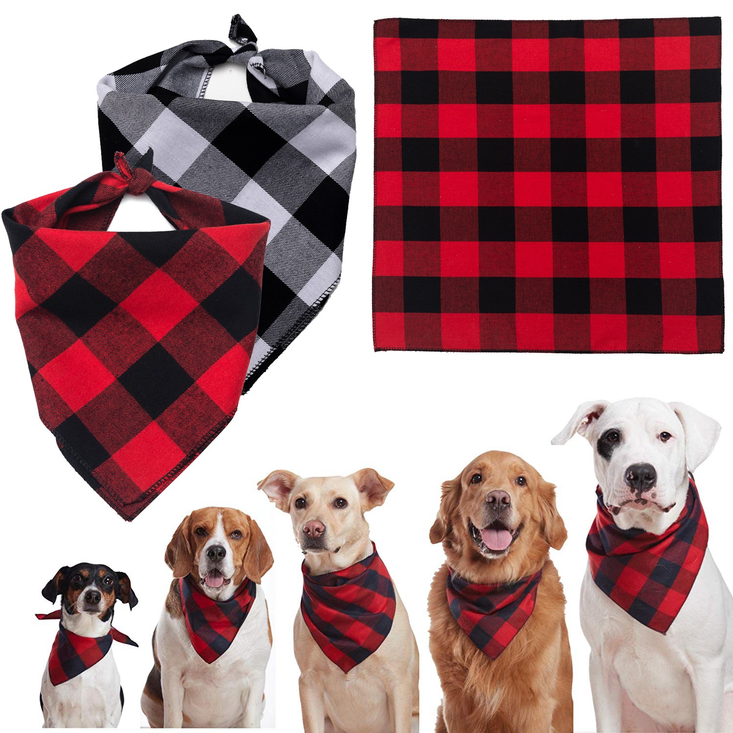 Dog Apron Bib Red Plaid Pet Triangle Scarf Square Towel Washable Accessories Pet Supplies