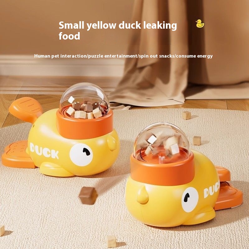 's Little Yellow Duck Pet Feeder Cat And Dog Interactive Toy Trainer Automatic Feeder