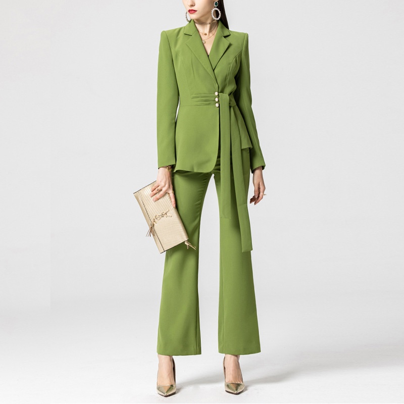 Fashion Temperament Slim Slim Formal Green Two-piece Suit