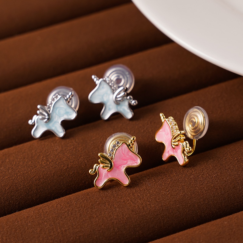 Design Sense Niche Drop Glaze With Diamond Unicorn Earrings Women's Ear-less Mosquito Incense Plate Ear Clip Fashion All-match Ear Y