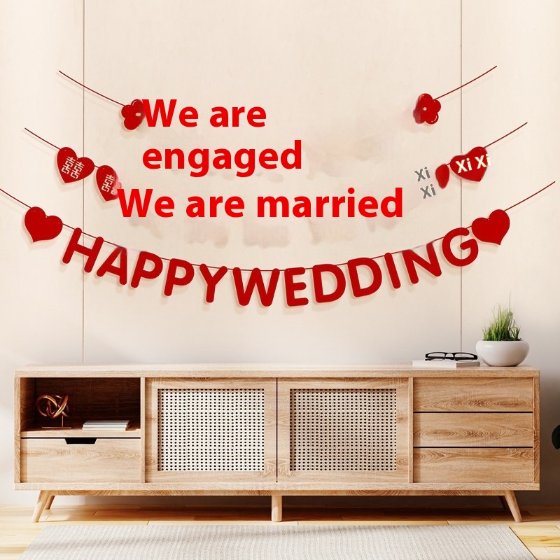 Wedding Room Decoration Set, Wedding Word Latte Art, Men And Women's Bedroom, House, Living Room, Background Wall, Flag Decoration