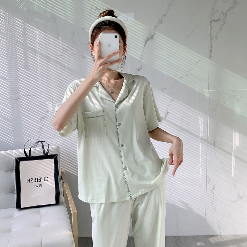 Summer Couple Pajamas Loose And Comfortable Soft Cotton Short-sleeved Trousers Two-piece Home Clothes Suit