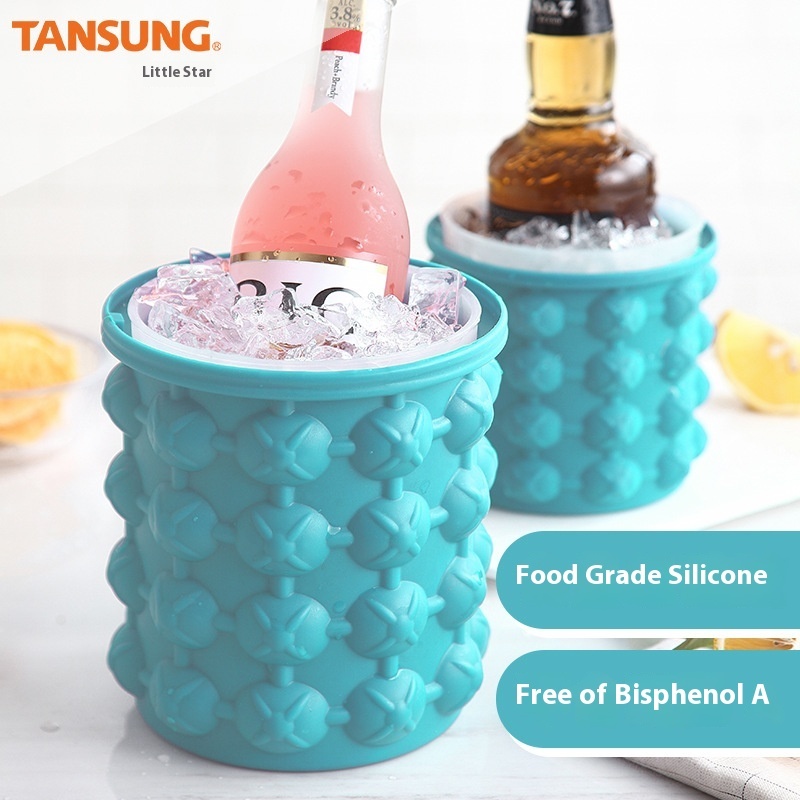 Outdoor Round Plastic Ice Bucket With Lid Silicone Ice Bucket Bar Double Layer Champagne Red Wine Beer Bucket