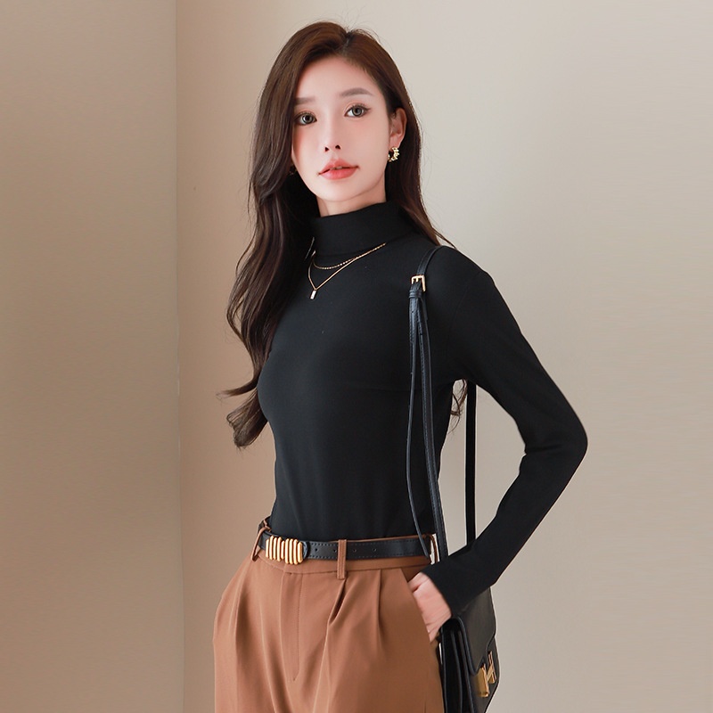 Women's Turtleneck Thermal Top Fleece-lined De Brushed Pile Collar Fashion Bottoming Single-wear Bottoming Underwear