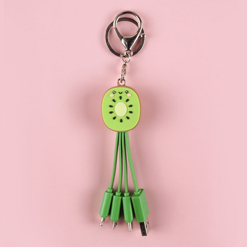 Kiwi Mobile Phone Data Cable Healing Fruit Smiley Keychain Mobile Phone Universal Charging Cable Three In One