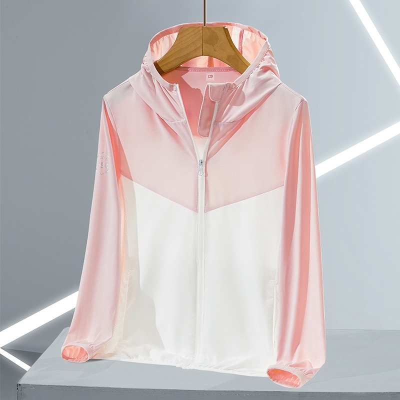 Children's Sun Protection Clothing High Elastic Hooded Splicing Breathable One-size Sports Sun Protection Jacket YKKZipper Parent-child Sun Protection Clothing