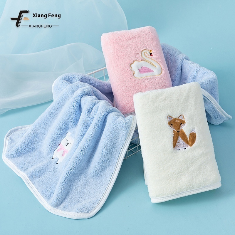 Xiangfeng Thickened Coral Fleece Face Towel Children's Cartoon Animal Embroidery Soft Absorbent Towel