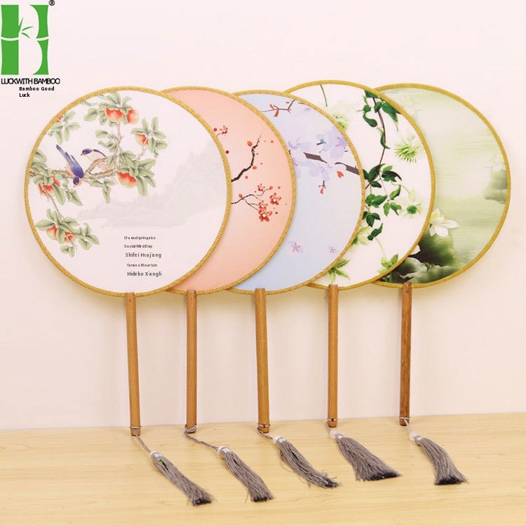 Hanfu Ancient Style Round Fan Printable Medium And Long Handle Palace Fan Chinese Style Classical Court Dance Fan
