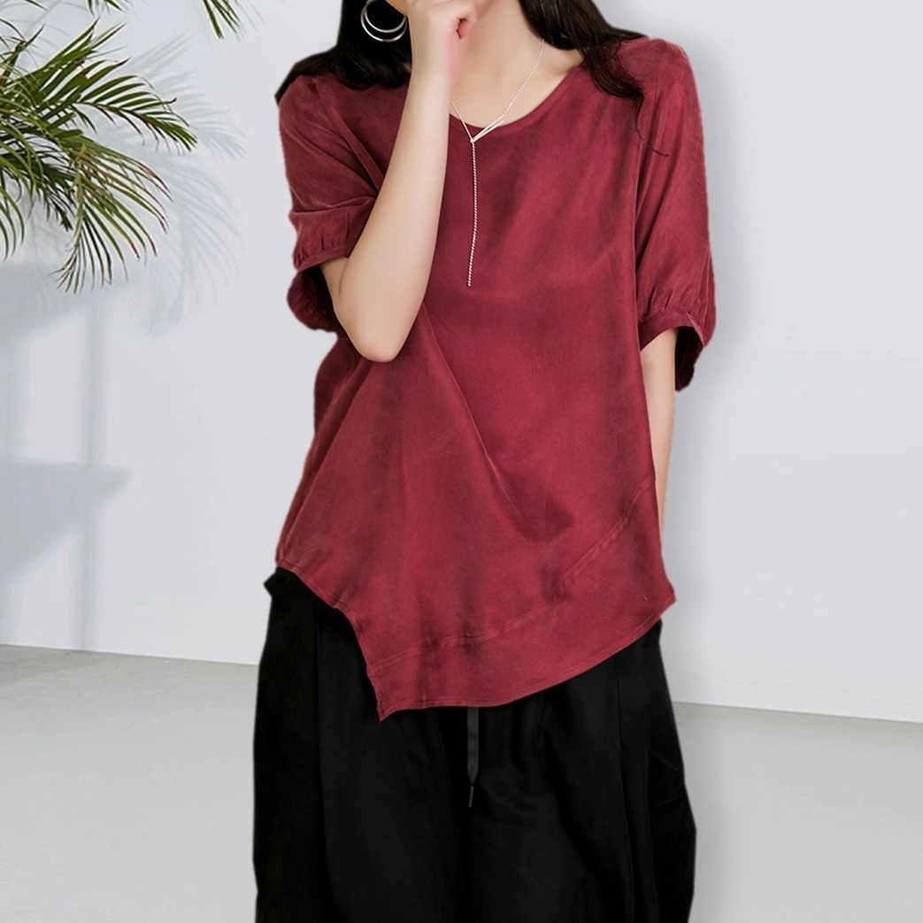 Summer Style For Fat Women's Clothing,Heavy Copper-ammonia Silk Design,Irregular Top,Large Size,Loose Short-sleeved T-shirt For Women