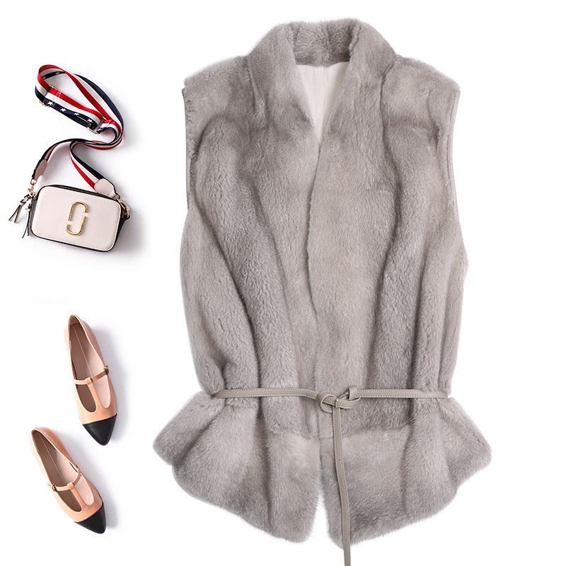 Spring Danish Female Mink Vest Calfskin Belt Fur Jacket Women's Mink Women's Whole Mink