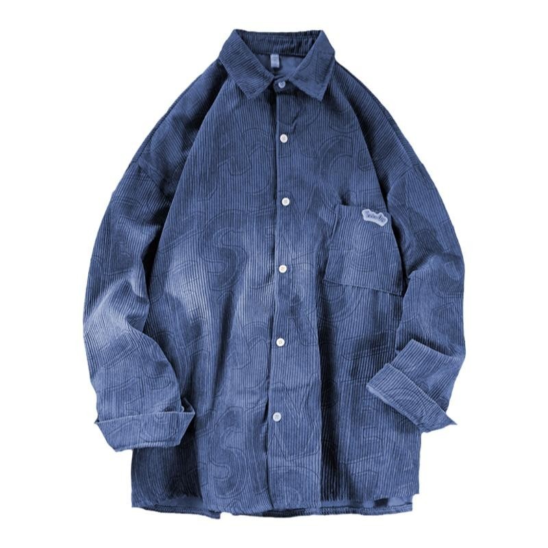 Corduroy Shirt Men's Japanese Style Long-sleeved Lapel Jacket Hong Kong Style Hip-hop High Street Fashion Brand Spring And Autumn Handsome Shirt - 5
