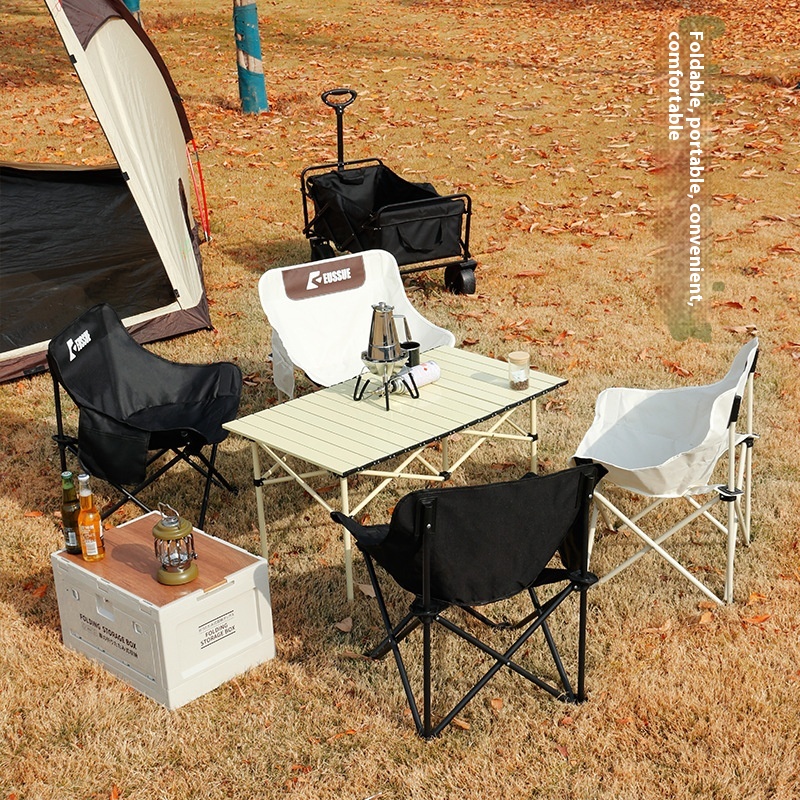 Outdoor Camping Folding Table And Chair Set Portable Aluminum Alloy Egg Roll Table Lightweight Camping Table And Chair Moon Chair