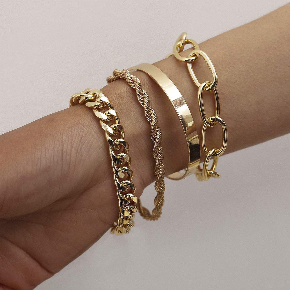 European And American Jewelry4-piece Set Hip-hop Cuban Bracelet Punk Metal Twisted Rope Chain Bracelet Jewelry