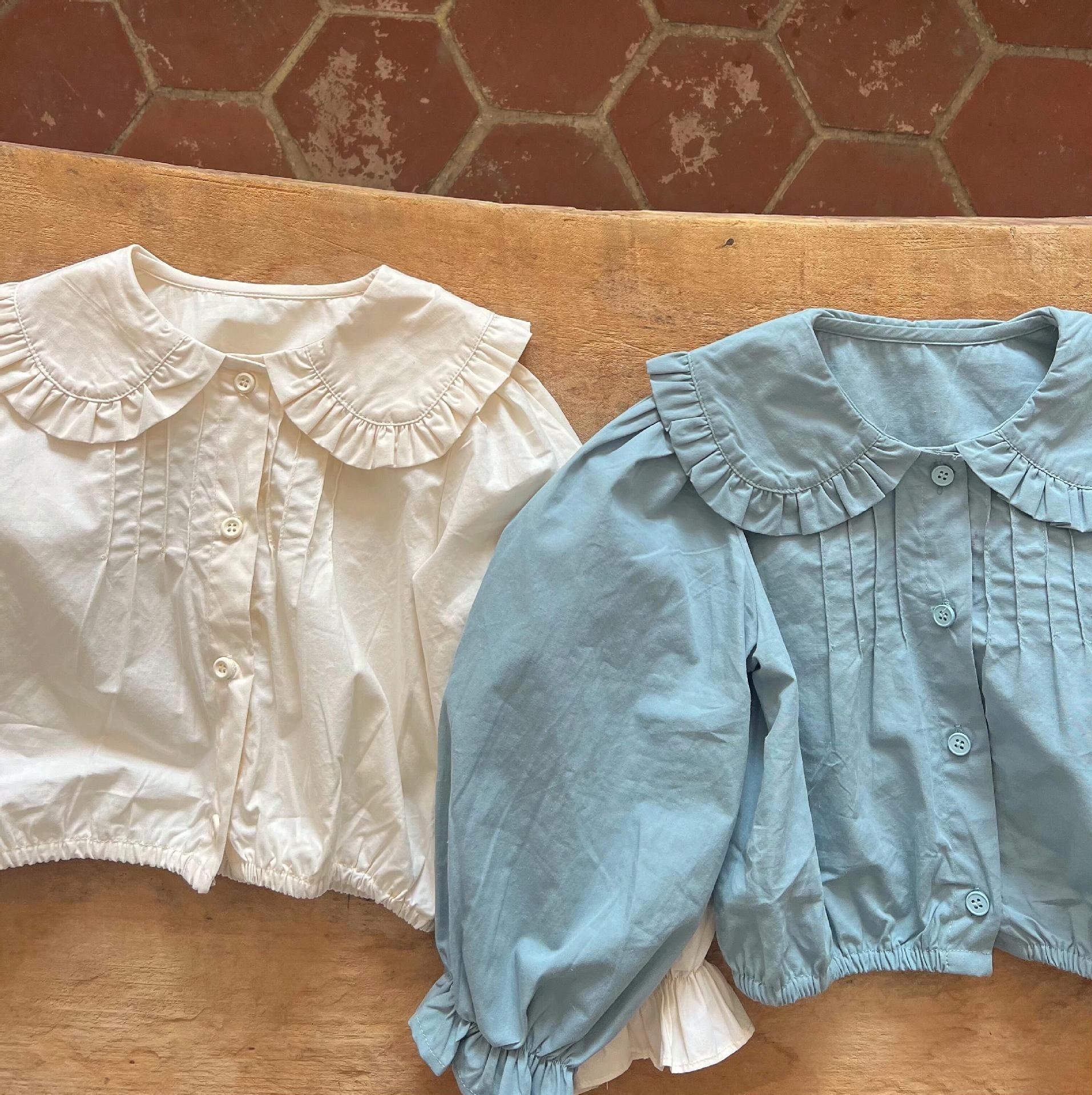 Jianzidan Korean Children's Clothing Spring Girls'Shirt Solid Color Lapel Short Shirt Cotton Top