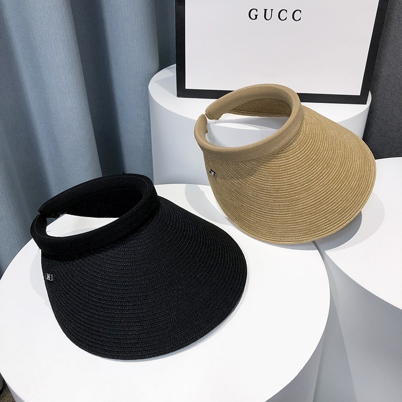 Sun Protection Sun Hat Spring And Summer Straw Knitted Korean Style Versatile UV Protection Empty Top Beach Riding Peaked Cap For Women