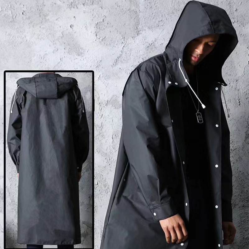 Black Adult Windbreaker Raincoat Windproof Hood Rope Raincoat