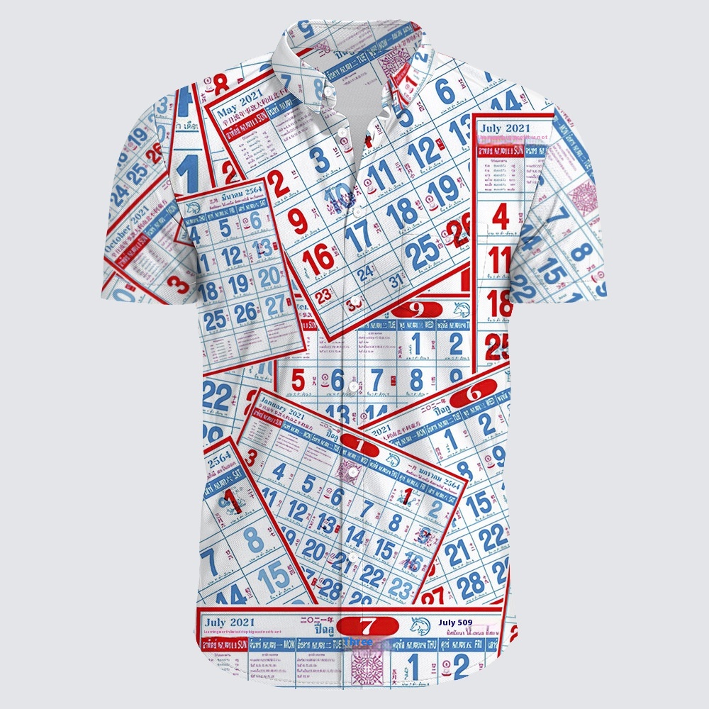 Summer Calendar Patchwork Shirt Digital Printing Men's Casual Fashion Short-sleeved Shirt