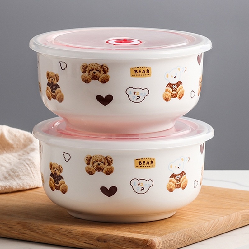 泡面碗带盖陶瓷酸奶碗学生宿舍微波炉饭盒沙拉碗蒸饭碗卡通