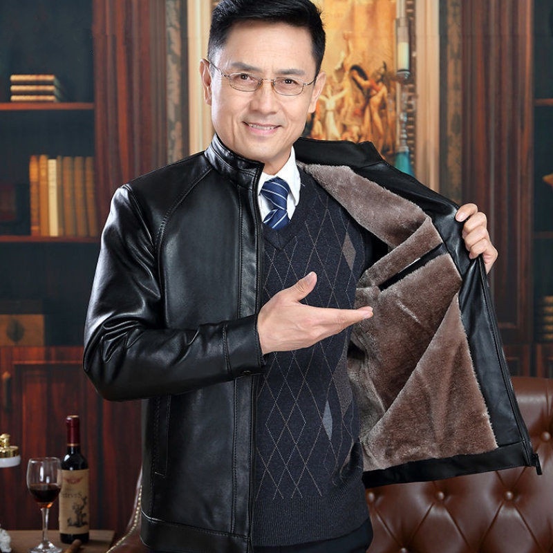 Men's Leather Jackets, Men's Velvet Middle-aged Leather Jackets, Men's Korean Style Men's Jackets, Men's Winter Middle-aged And Elderly Large Size Men's Winter Wear