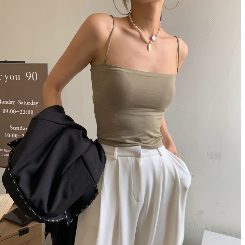 Style Seamless Beautiful Back With Chest Pads,Outer Wear Tube Top,Thin Strap Camisole,High Elastic Inner Wear,Hot Girl Bottoming Shirt