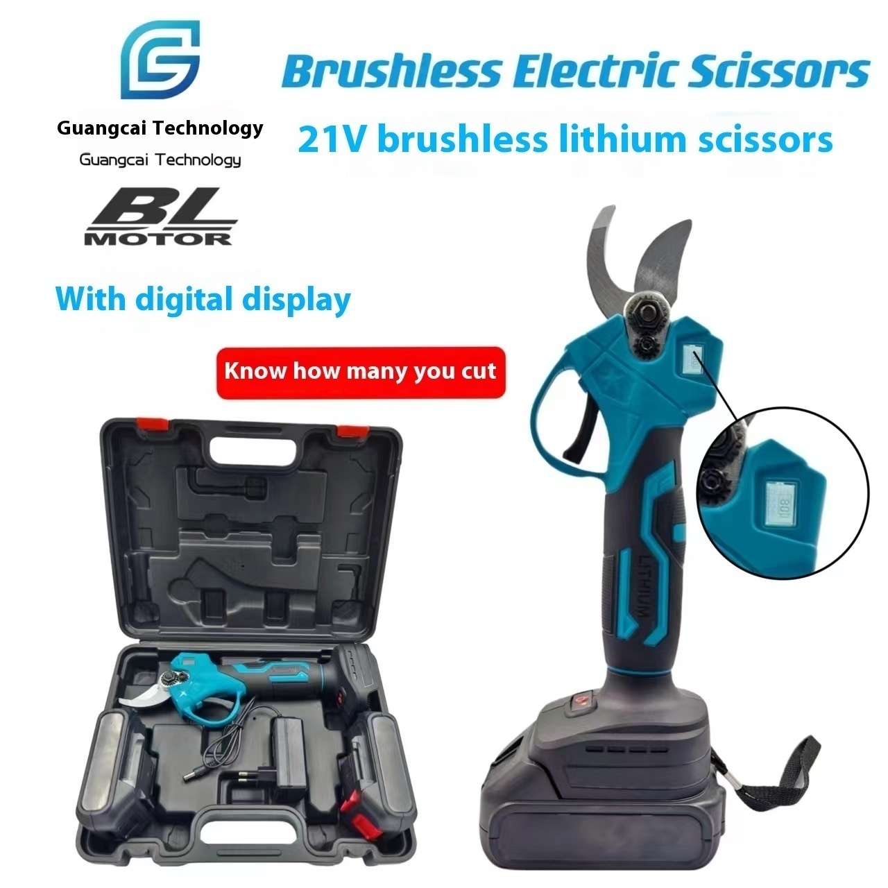 Electric Scissors Lithium Battery Brushless Branch Scissors Garden Orchard Strong Scissors With Digital Display Foreign Trade Power Tools