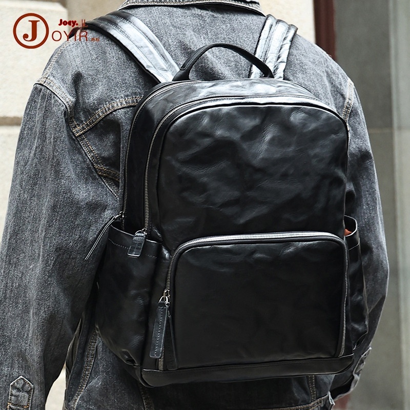 Large Capacity Commuter High-End Backpack,Genuine Leather Business Backpack