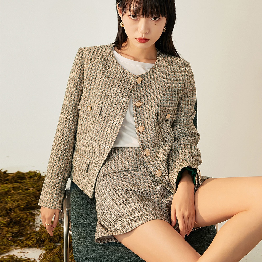 【Shengdu】Light Luxury Tweed Retro Chanel Style Jacket For Women,Slim And High-end Design Jacket