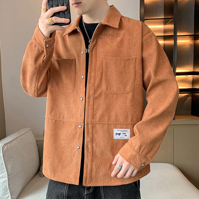 Jacket Spring And Autumny Brand Corduroy Student Jacket Top Workwear Pocket Long Sleeve Shirt For Men - 4