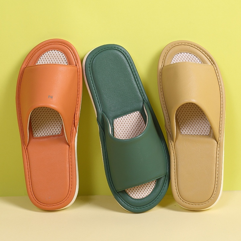 Summer Home Female Couple Indoor Home Pu Leather Non-slip Breathable Leather Slippers Men's Home Sandals