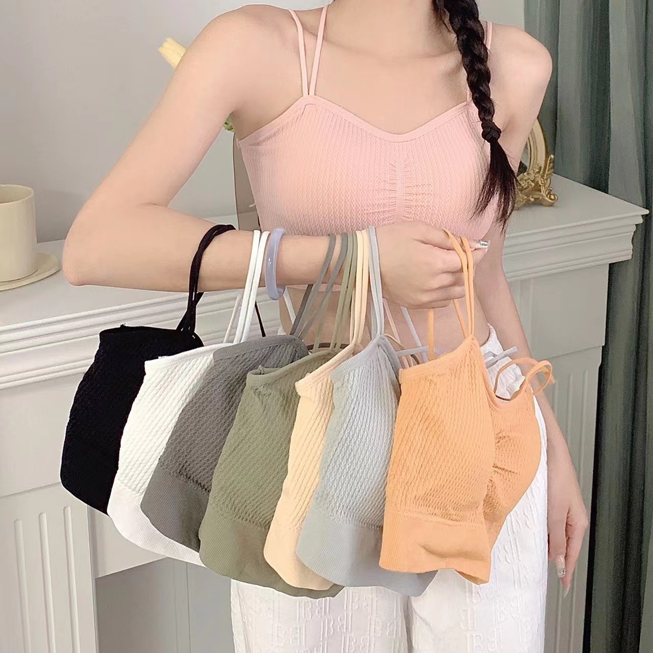 Seamless Beautiful Back Bra Seamless Sling Cross Beautiful Back No Steel Ring Anti-exposure Gathered Bra