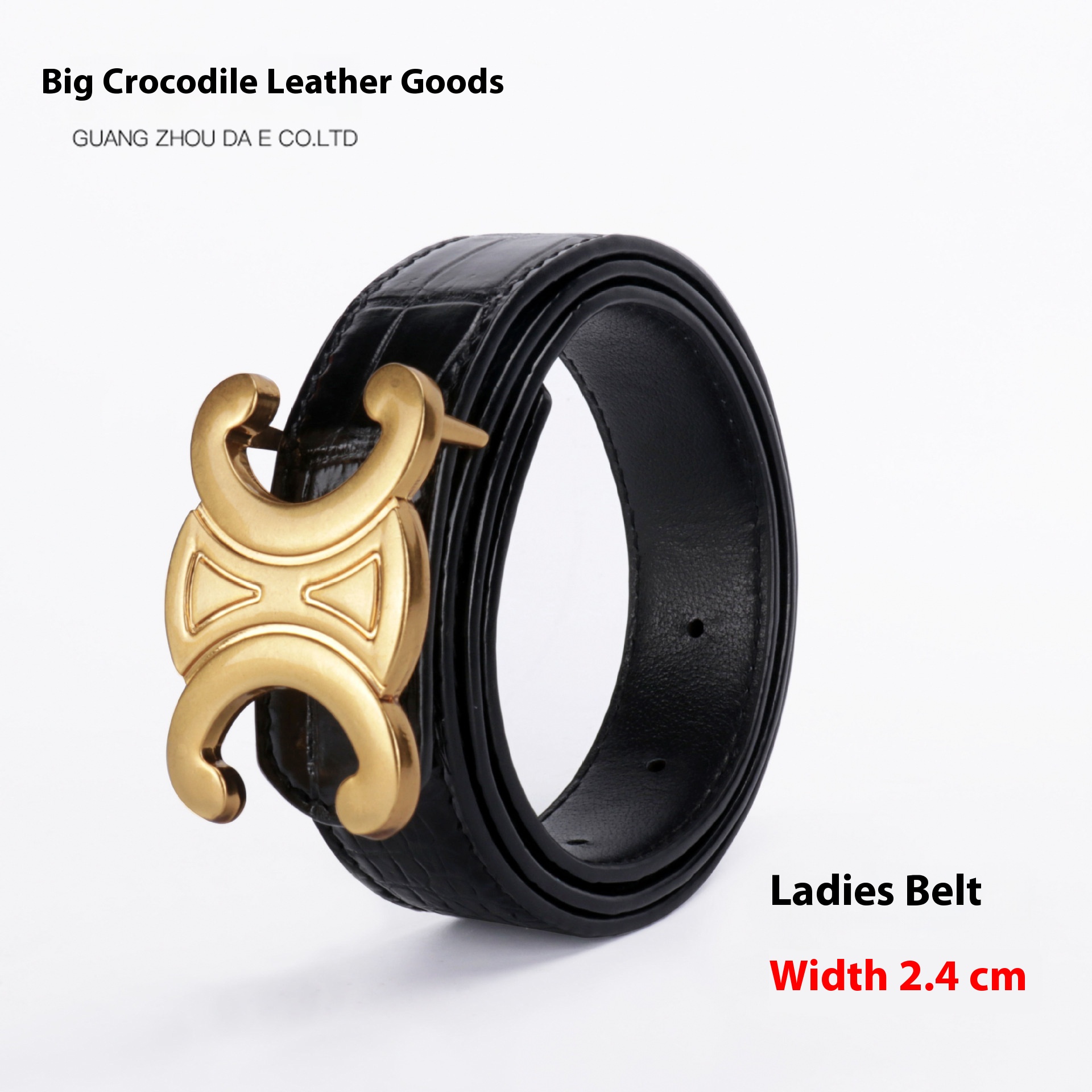 2.4cm Wide Women's Belt Siamese Crocodile Fish Leather Belt No Stitching Oil Edge Plate Buckle Pin Buckle Leather Belt